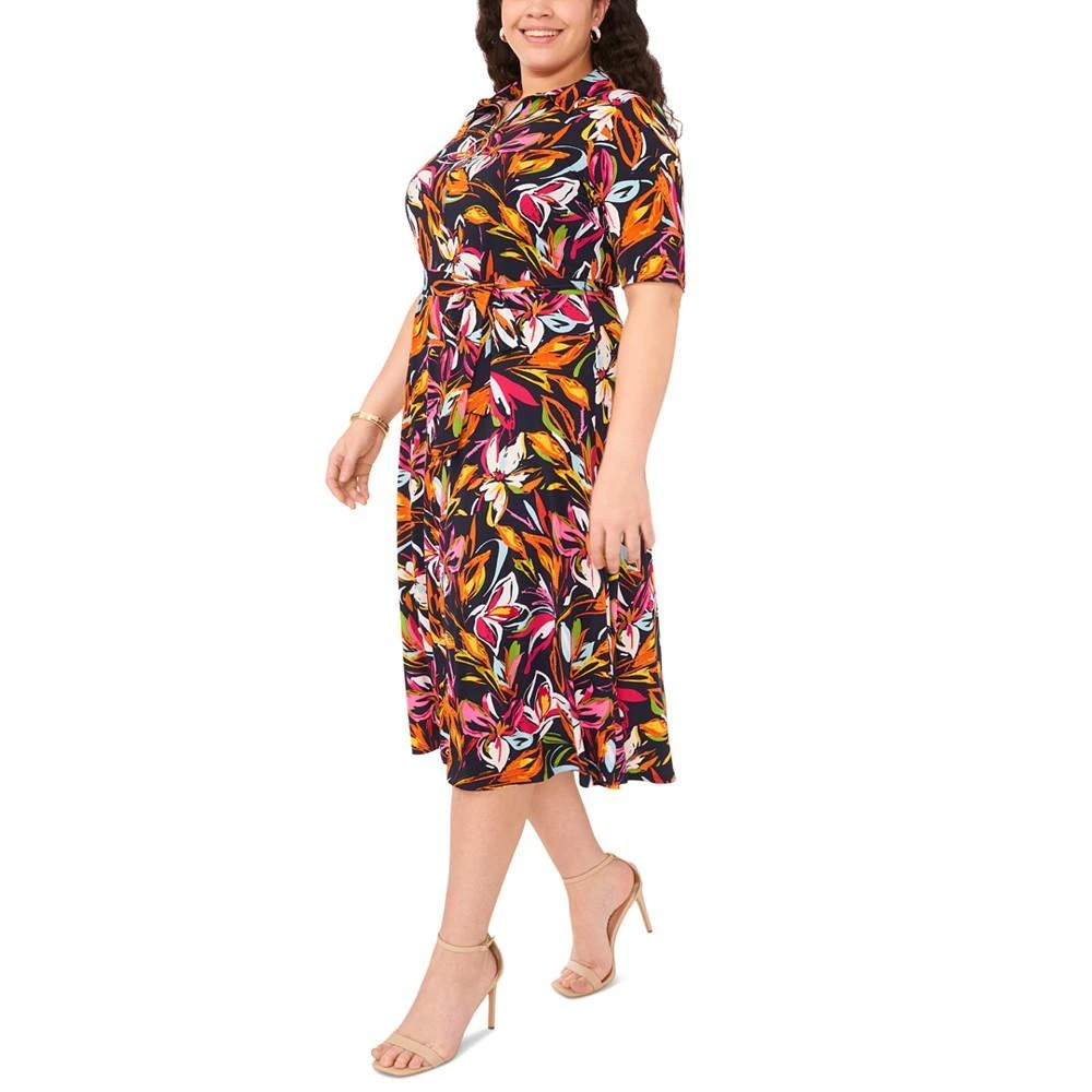 MSK Plus Size Printed Collared V-Neck Midi Dress 4