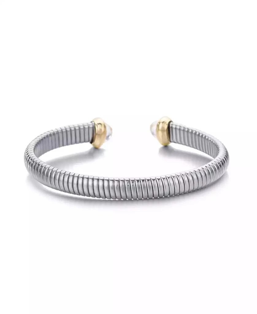 ADORNIA Silver Coil Clear Stones Cuff Bracelet