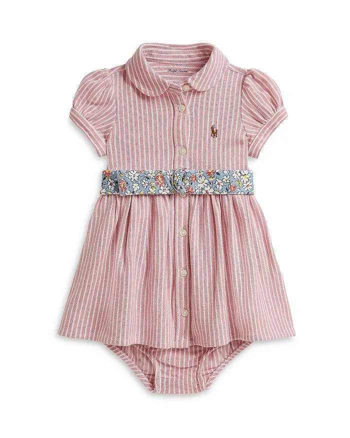 Ralph Lauren Girls' Belted Oxford Mesh Polo Dress & Bloomer - Baby