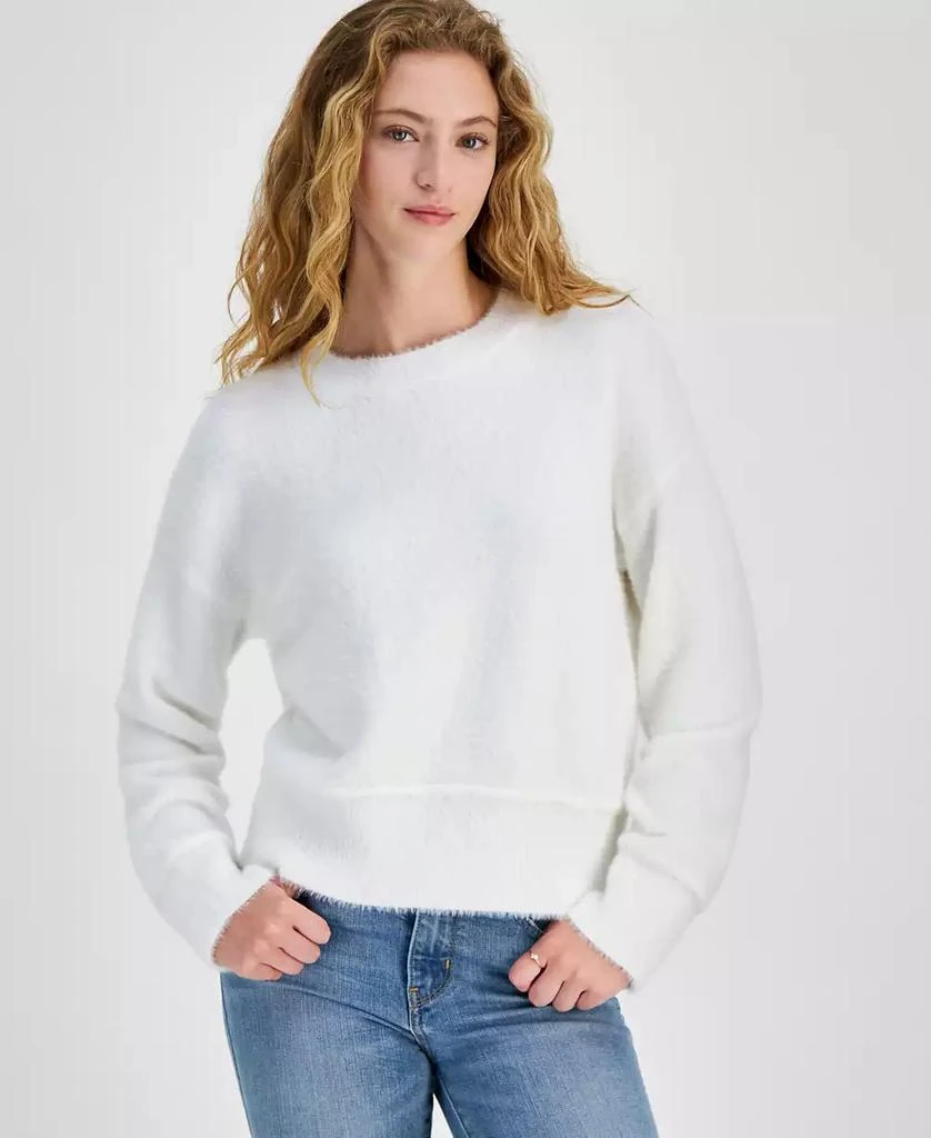 Hippie Rose Juniors' Cozy Drop-Shoulder Eyelash Crewneck Sweater 1