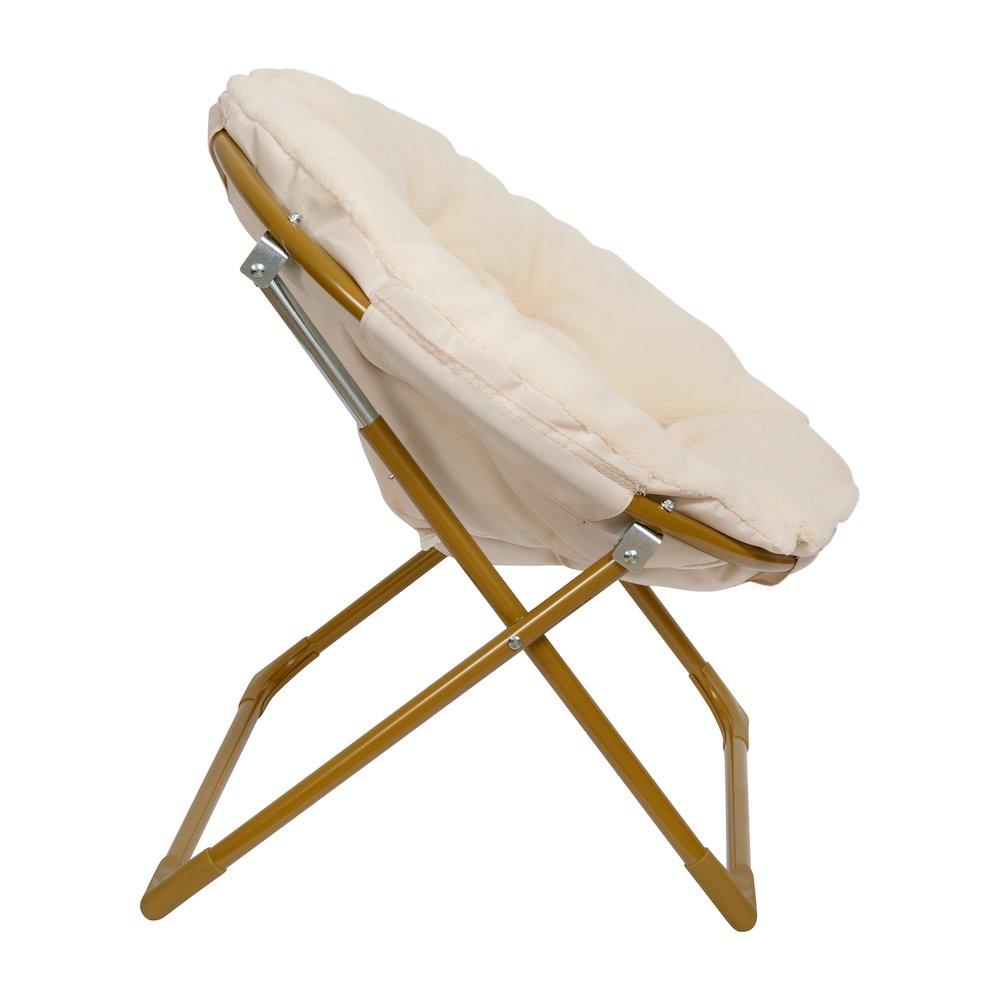 Flash Furniture Kid
s 23" Folding Saucer Chair, Ivory Faux Fur/Soft Gold Frame