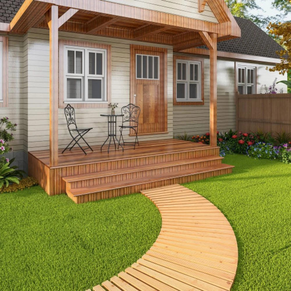 Hivvago 7 FT Wooden Garden Pathway Roll Out Curved Fir Wood Walkway with Anti-slip Surface-Natural 1