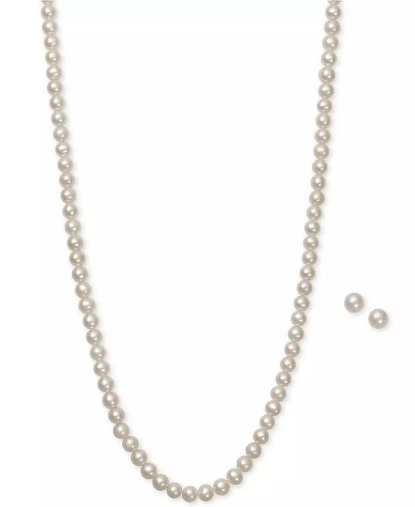 Macy's Cultured Freshwater Pearl (5mm) Necklace and Earring Set in Sterling Silver 1