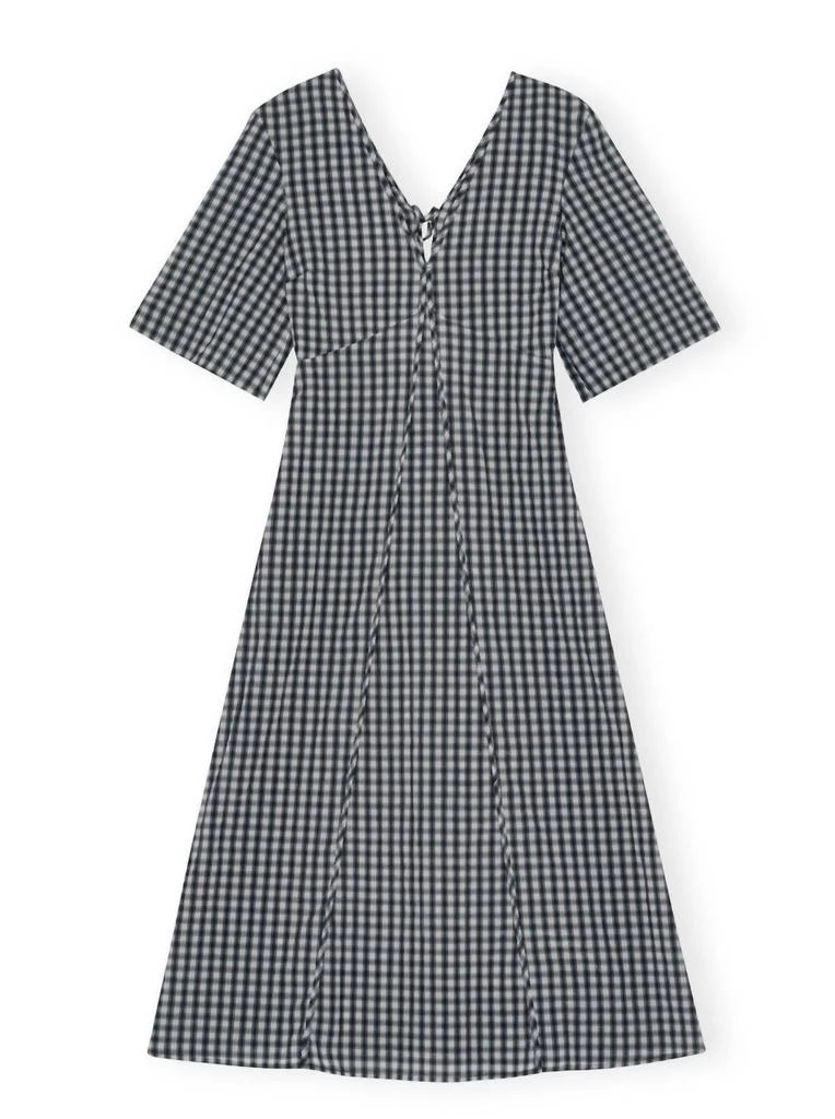 Ganni Seersucker Check V-Neck Long Dress In Egret 5