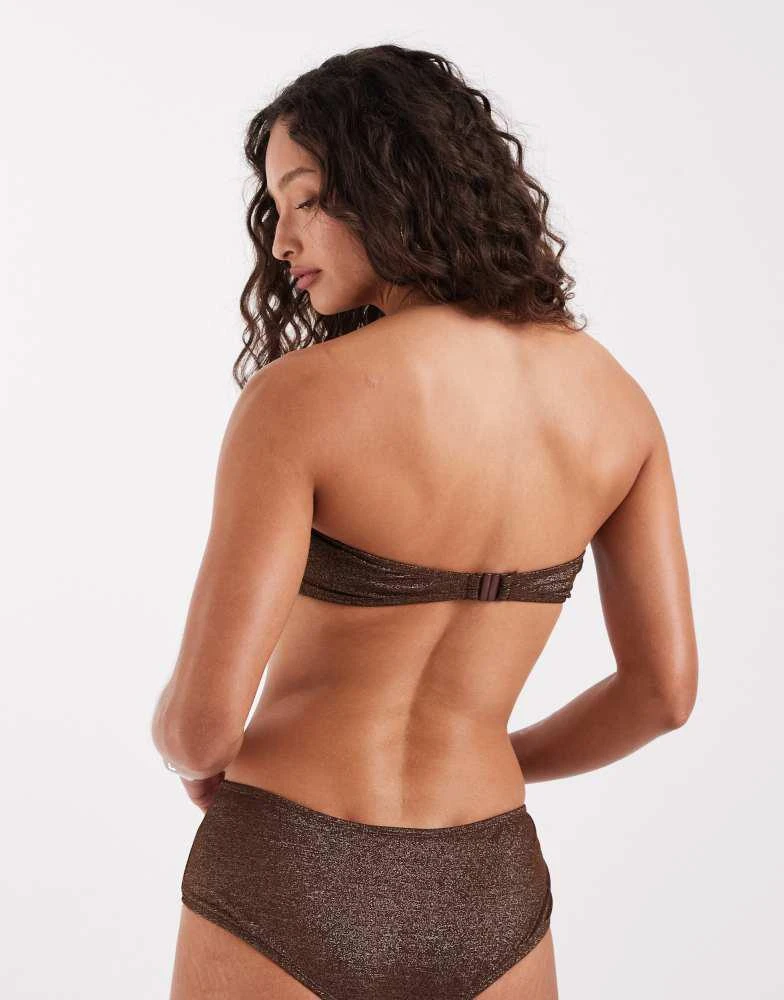 Motel Motel Sorawa co-ord spiral bead bandeau bikini top in brown shimmer 3