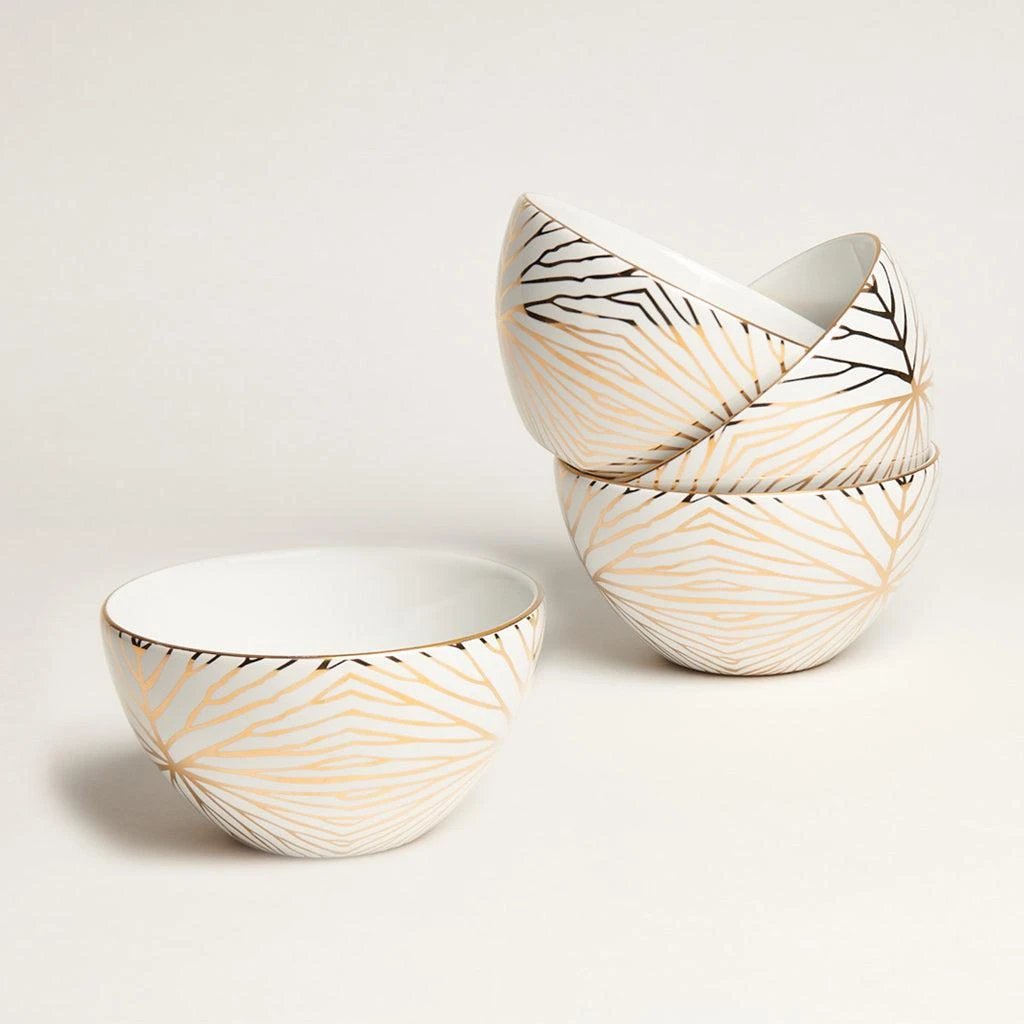 ANNA New York Talianna Lilypad Dessert Bowls S/4, White w/Gold 2