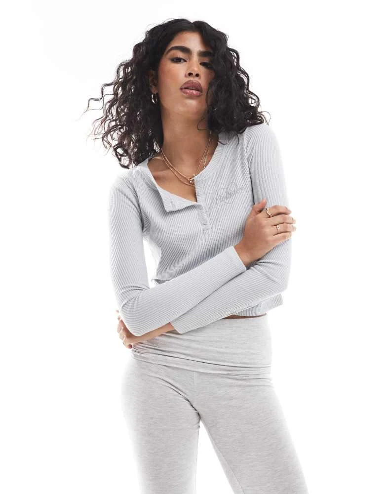 HOLLISTER Hollister ribbed logo button down crop top in grey 1