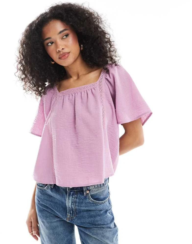 ASOS ASOS DESIGN lace insert square neck top with tie back in lilac 4