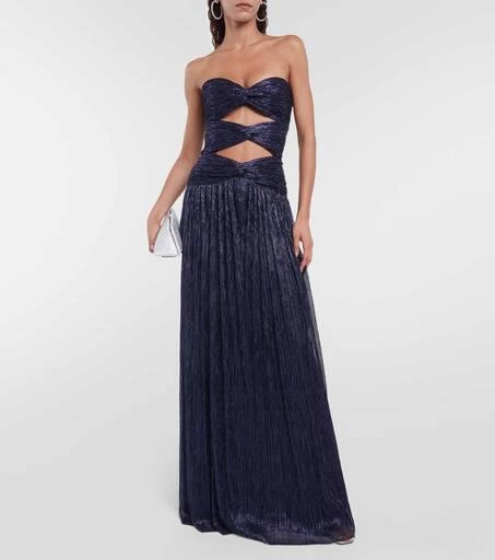 Costarellos Moreau cut-out metallic plissé gown 2