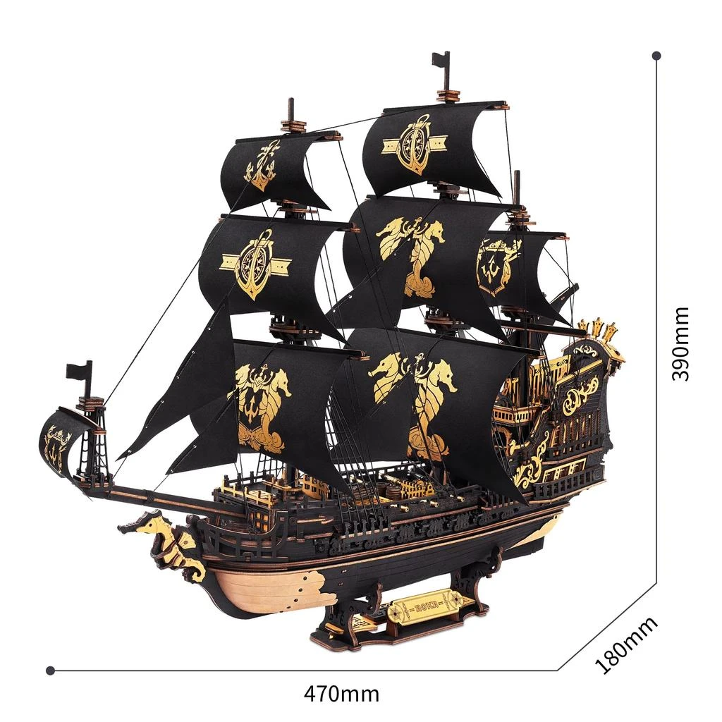 Robotime Rokr 3D Wooden Puzzle Model Kit - Seahouse Barque for Home and Office Decoration, Ideal Gift for Teens and Adults