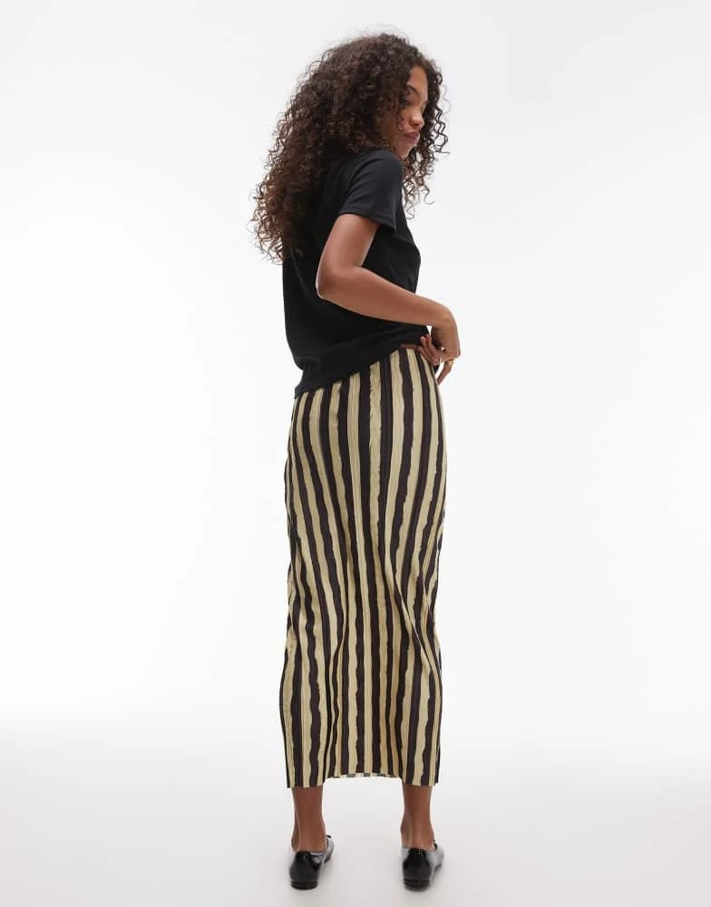 Topshop Topshop stripe plisse midaxi skirt in chocolate 4