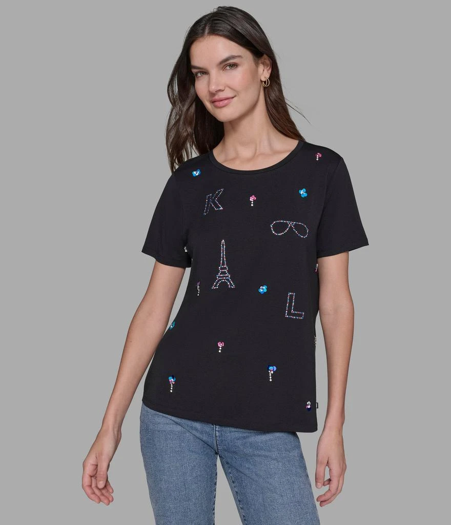 Karl Lagerfeld Paris MULTI COLOR EMBELLISHED TEE 1