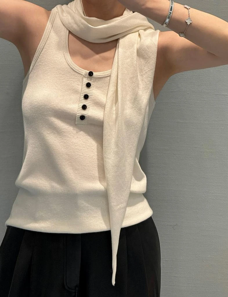 Pixie Market Ivory Shawl Knit Button Tank-PREORDER 5