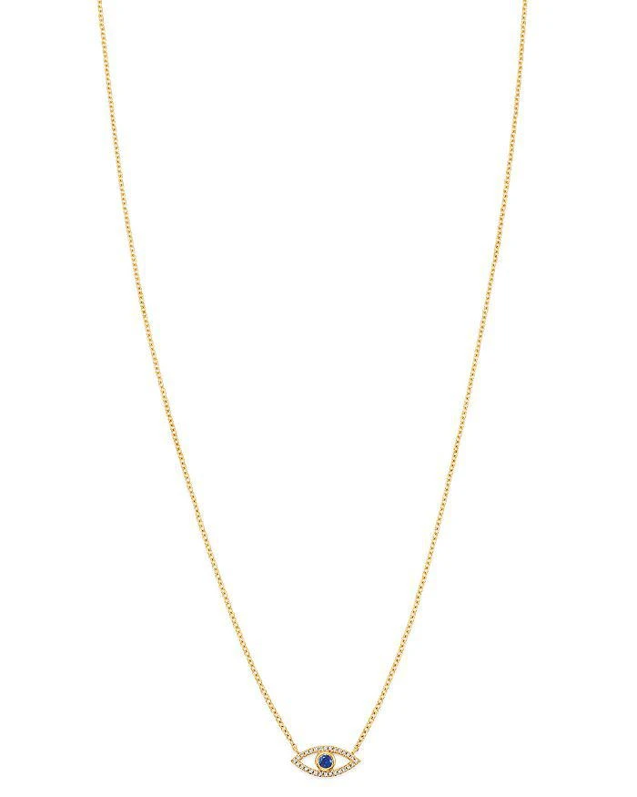 Zoe Lev 14K Yellow Gold Diamond 
Blue Sapphire Evil Eye Pendant Necklace, 18"