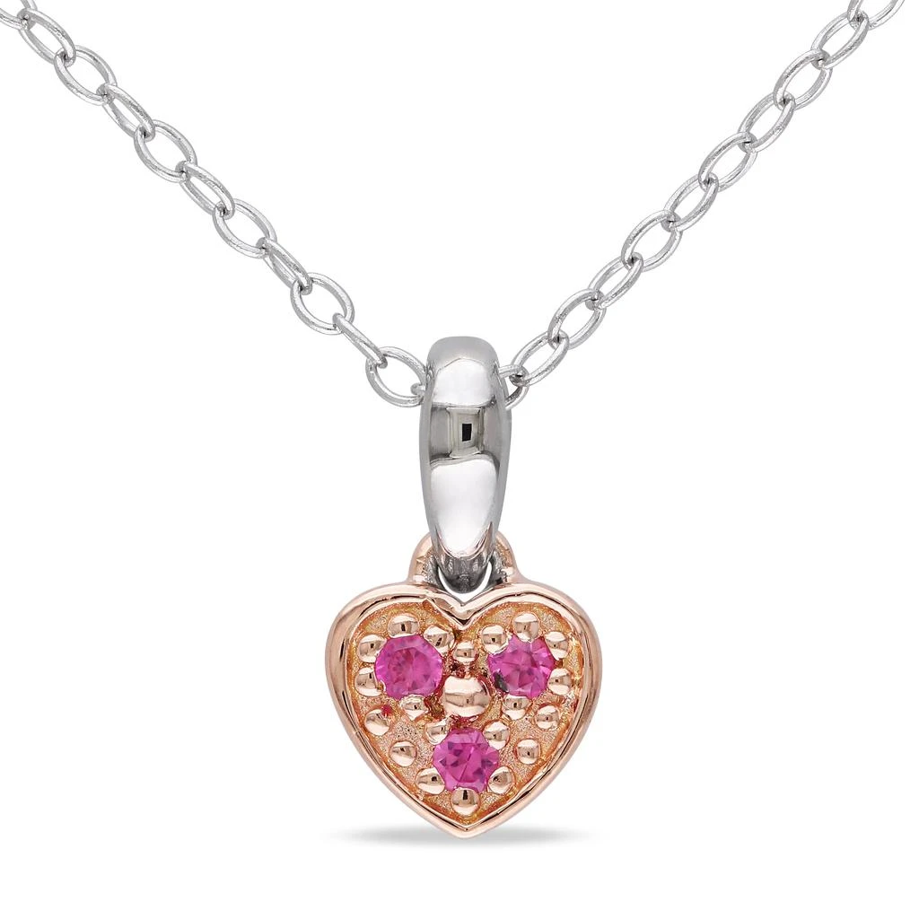 Mimi 
Max Created Pink Sapphire Trillium Heart Child
s Necklace in Two-Tone Rose and White Sterling Silver