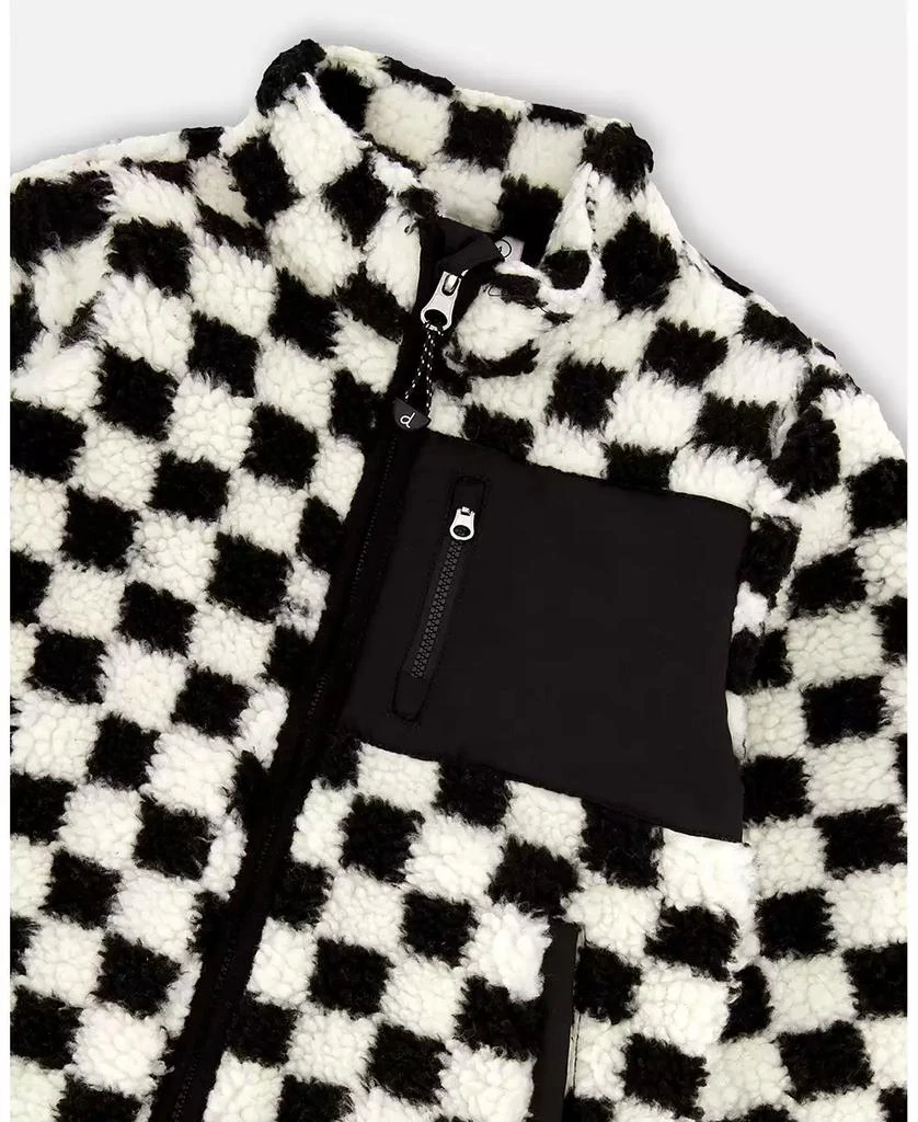 Deux par Deux Toddler Unisex Sherpa Jacket Black Checkerboard 4