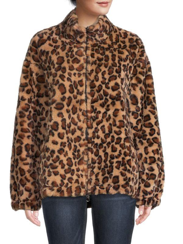 Adrienne Landau Faux Fur Leopard Print Jacket