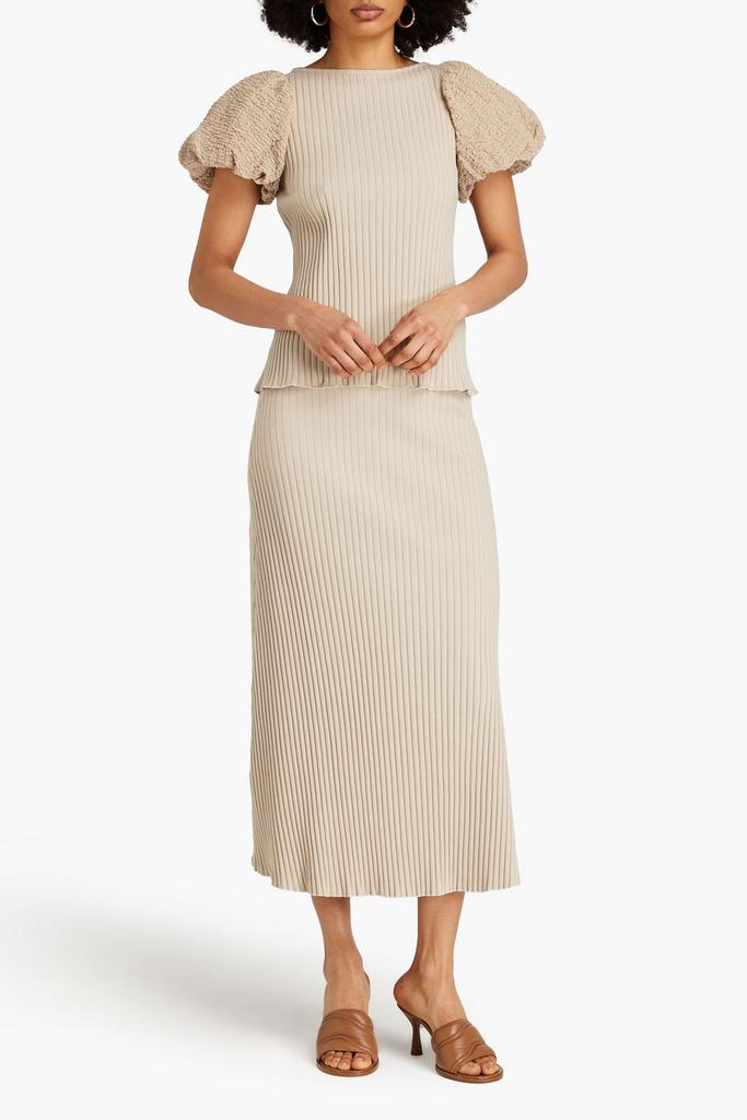 MOTHER OF PEARL Ribbed stretch-cotton and cloqué top