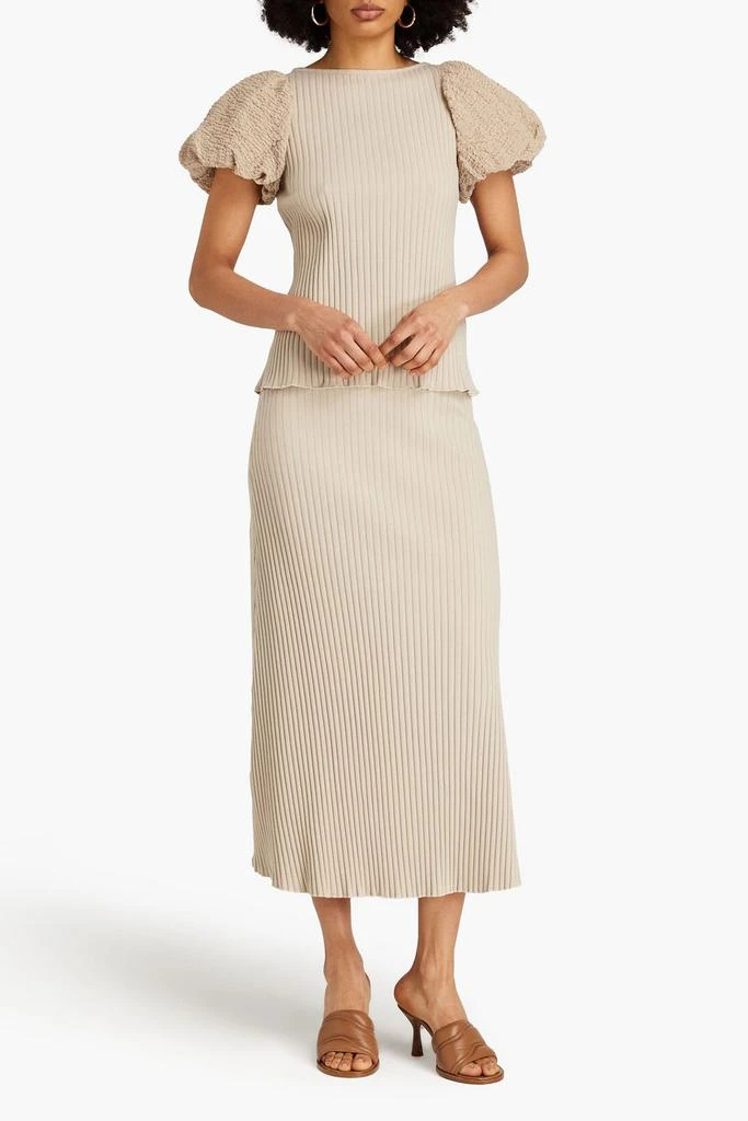 MOTHER OF PEARL Ribbed stretch-cotton and cloqué top 2
