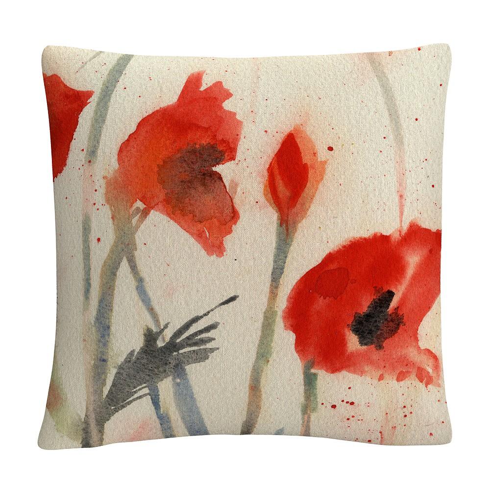 Baldwin Sheila Golden Red Poppy Light Floral Abstract Decorative Pillow, 16" x 16"