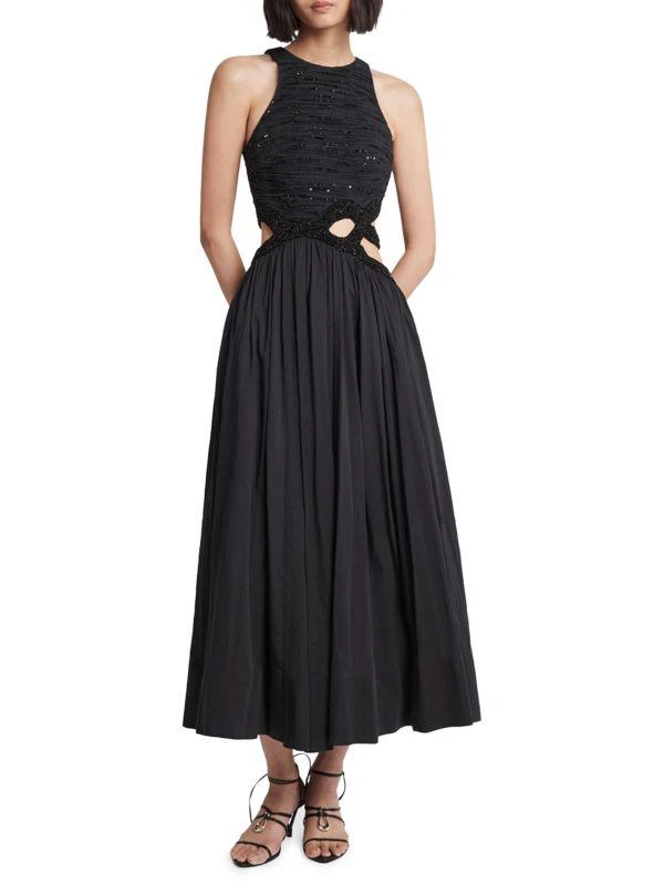 Aje New Catara Sequin Sateen Cut Out Midi Dress 1