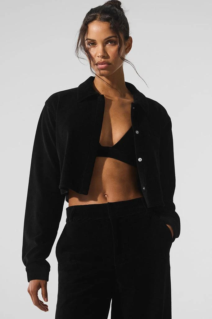 Alo Micro Corduroy Cropped Dreamer Button Down - Black 1