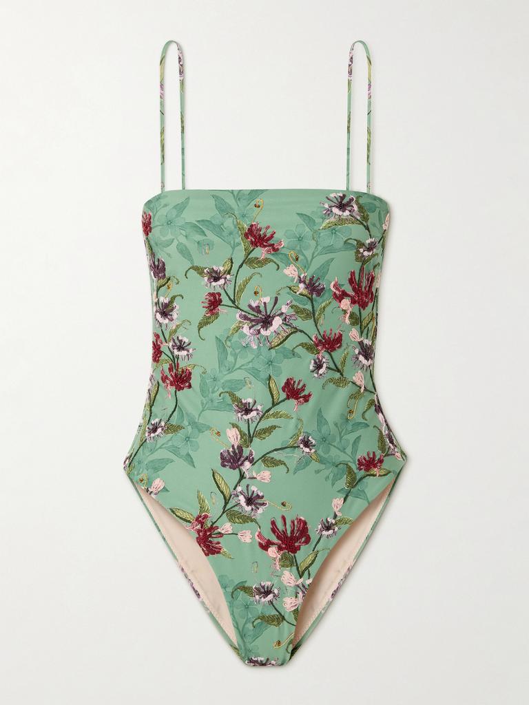 Agua by Agua Bendita Durazno Honeysuckle 刺绣花卉印花再生连体泳衣