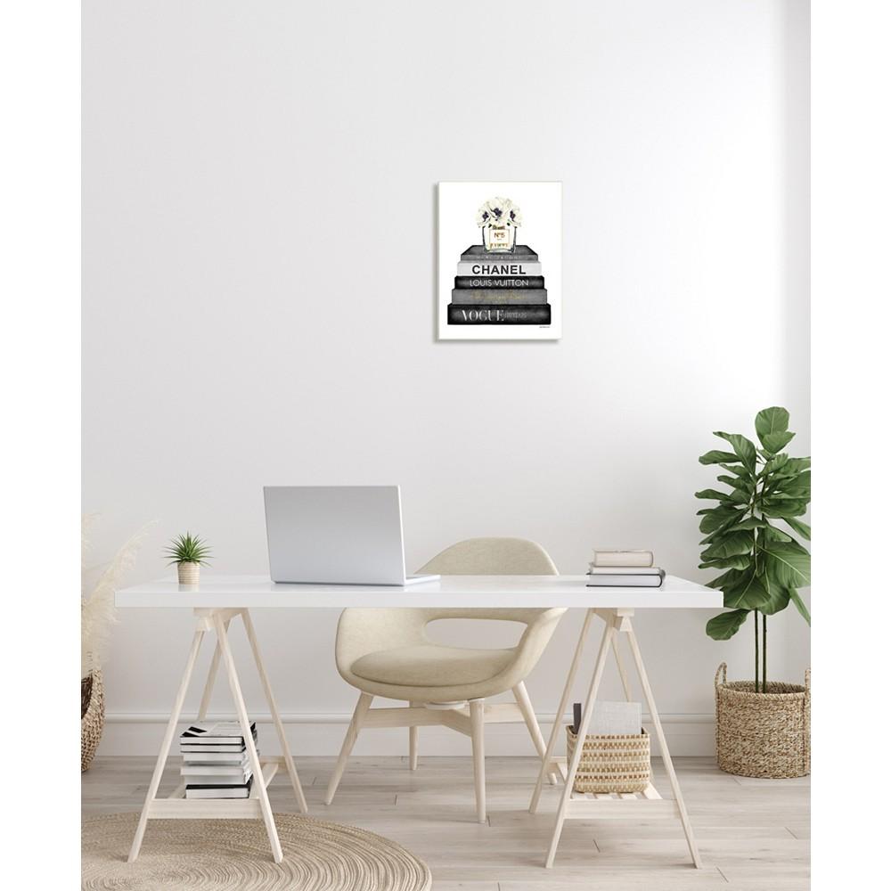Stupell Industries Fashion Designer Flower Book Stack Black and White Watercolor Wall Plaque Art, 13" x 19"