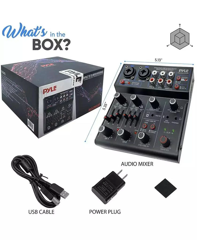 Pyle Compact Bluetooth DJ Mixer Interface with USB Audio and Phantom Power 6