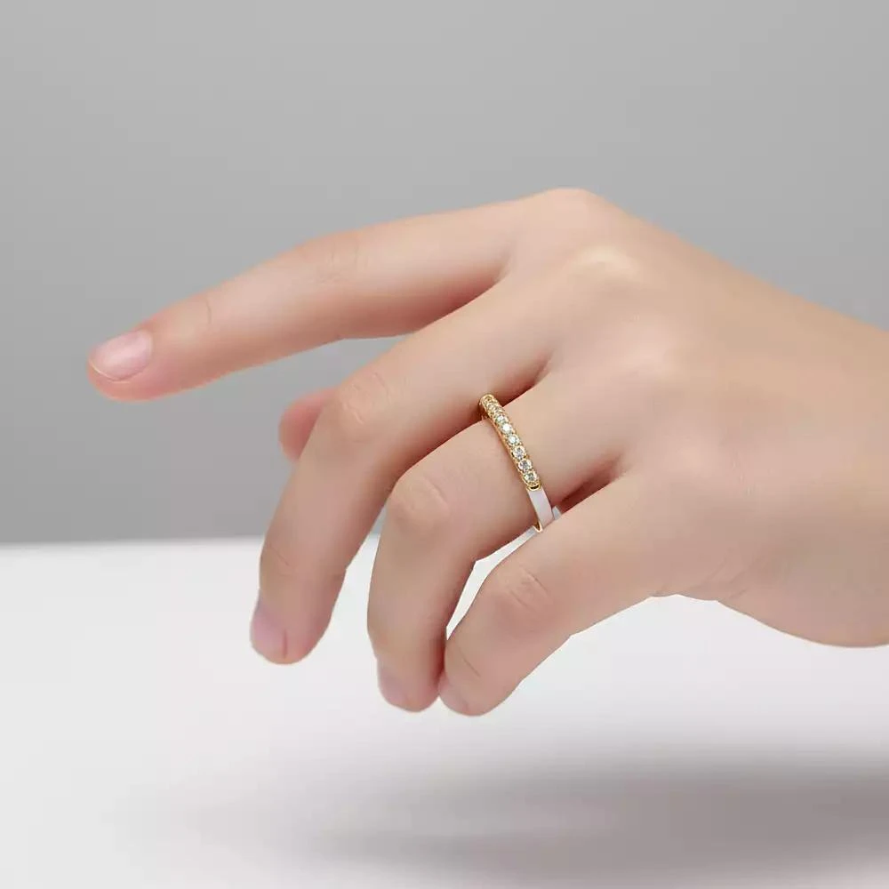 GiGiGirl Kids/Teens 14k Gold Plated with Cubic Zirconia White Enamel Half 
Half Slim Stacking Ring 3