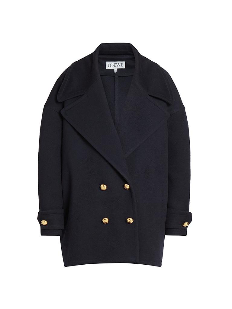 【送料&関税込】Loewe Midnight Blue Wool Coat Pebble peacoat in wool Blue - LOEWE