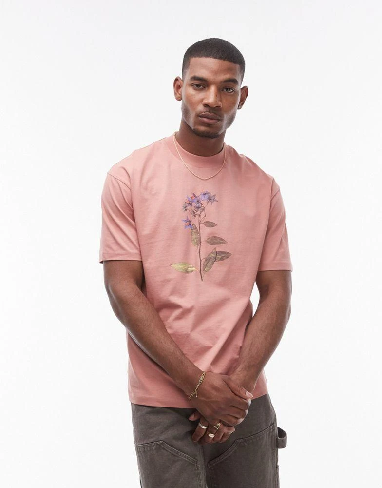 Topman Topman oversized fit t-shirt with front and back pressed floral print in pink 4