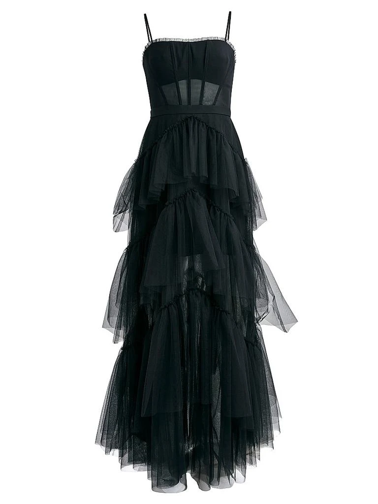 BCBG Sheer Tiered Ruffle Gown 1