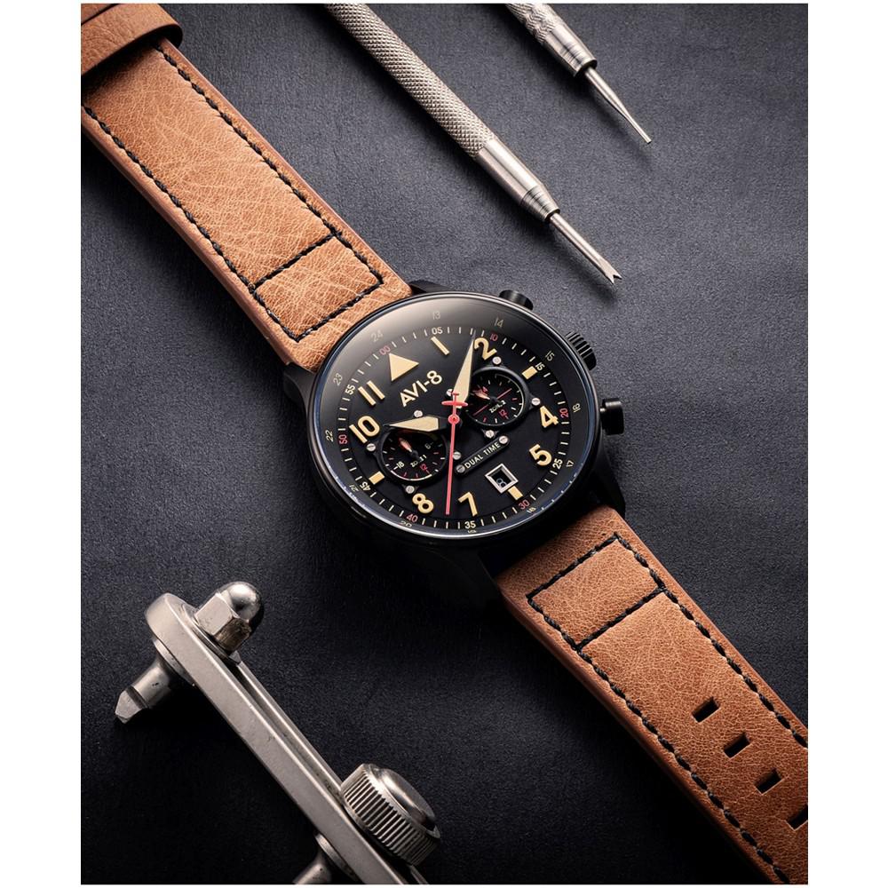 AVI-8 Men's Hawker Hurricane Carey Dual Time Debden Brown Genuine Leather Strap Watch