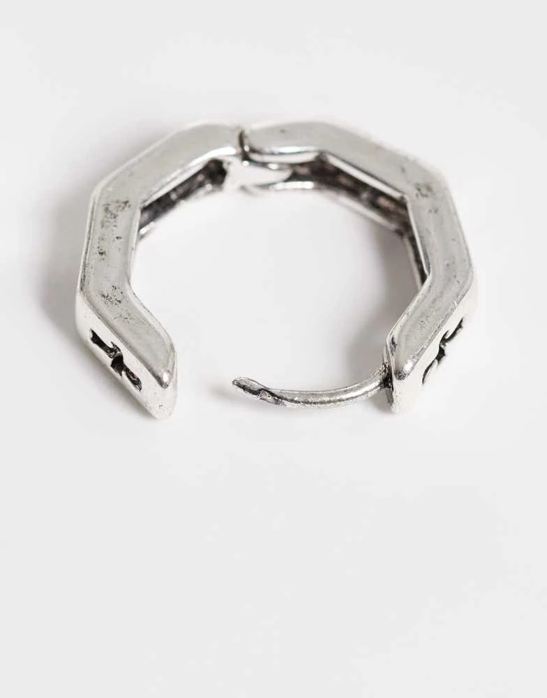 ASOS ASOS DESIGN hexagon hoop earrings with cut out cross details in silver 2