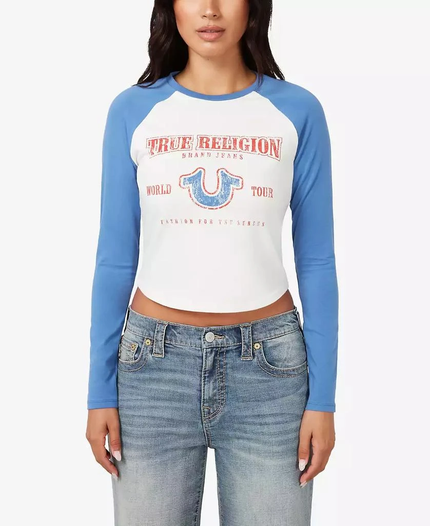 True Religion Women's Vintage-Style Contrast Raglan Top 1
