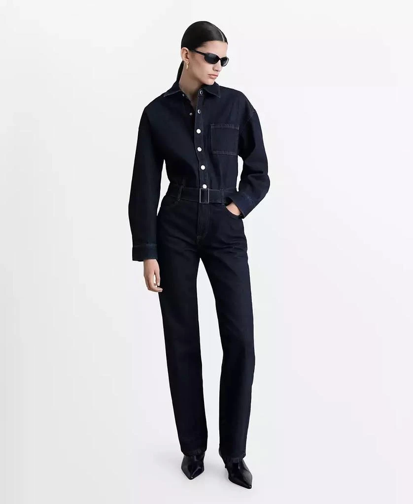 Mango Women's Denim Belted Jumpsuit 1