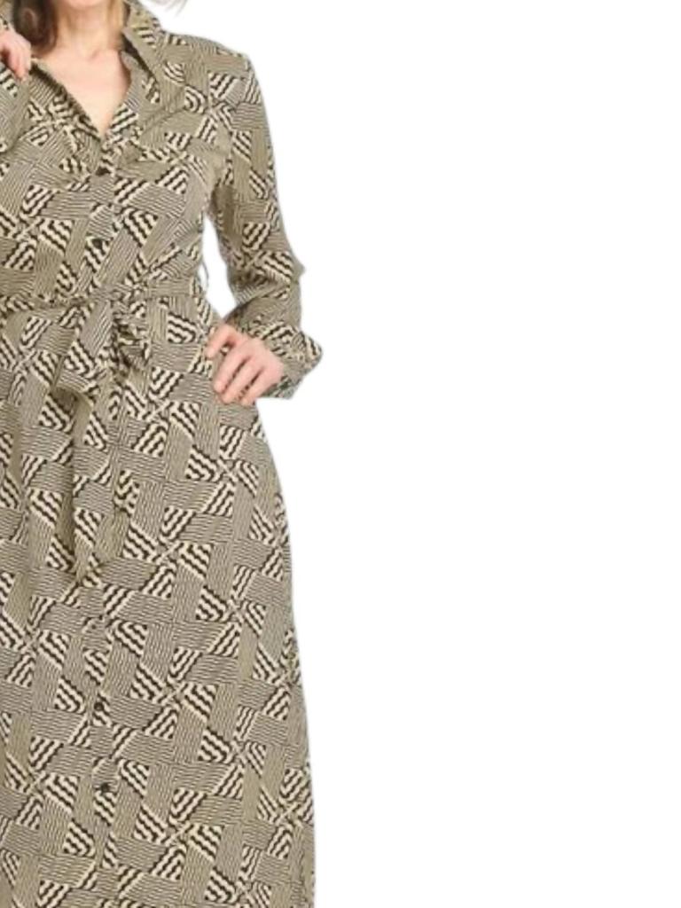 Papillon Geo Print Collared Dress In Black Multi
