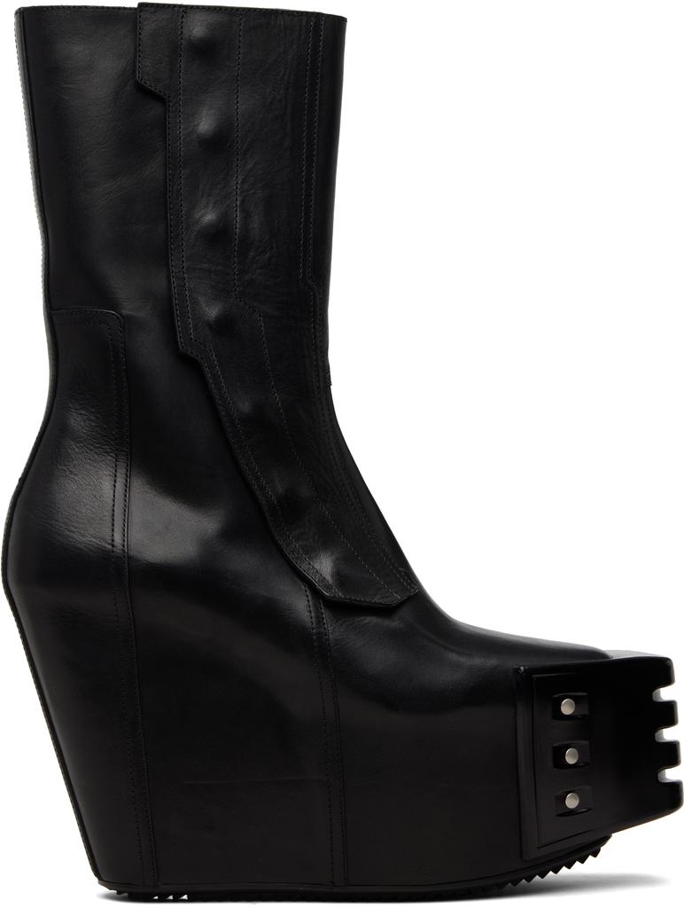 Rick Owens Black Temple Grilled Moto Wedge Boots - Free Shipping