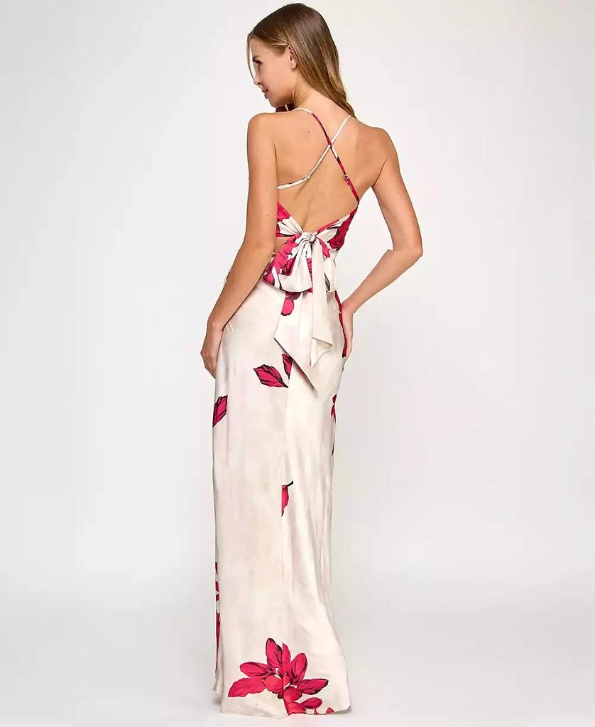 SENI & CADE Juniors' Floral-Print Satin Spaghetti-Strap Gown 2