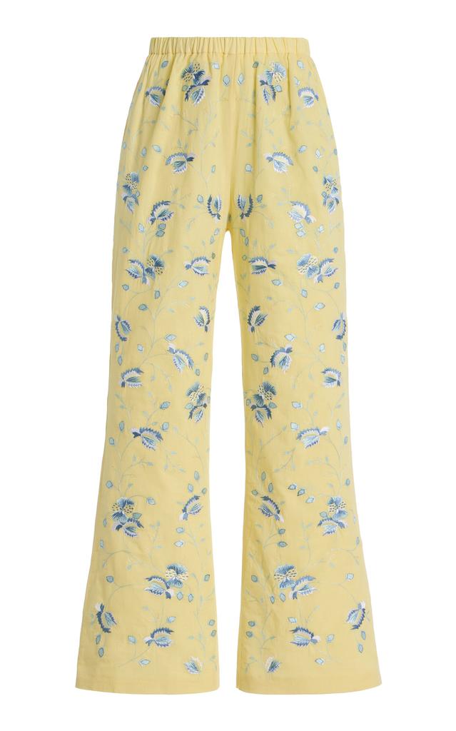 Markarian Markarian - Pauline Cropped Embroidered-Cotton Flared Pants - Yellow - US 8 - Moda Operandi