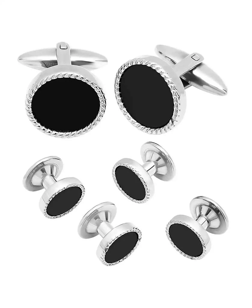 C&C Jewelry Men's Resin Tuxedo in Stainless Steel Stud and Cufflink Set - 3 Pieces 3
