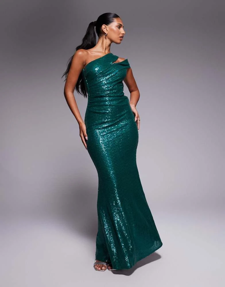 goddiva one shoulder evening maxi dress Navy Goddiva One Shoulder Scuba Crepe Evening Maxi Dress