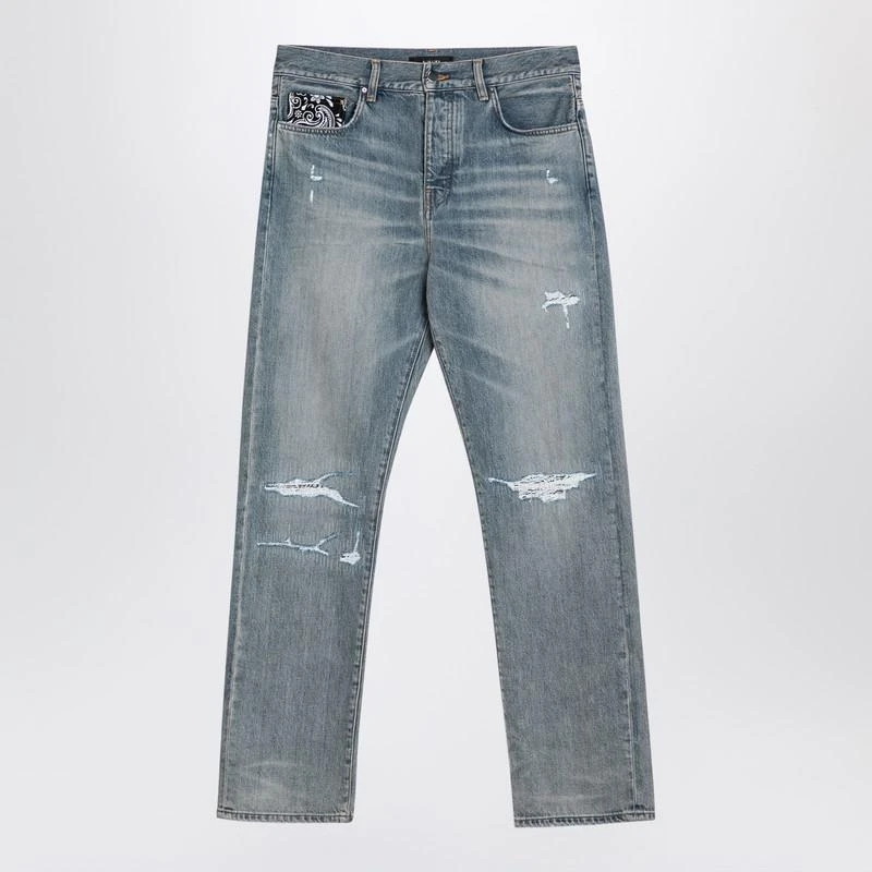 Shop Amiri Straight Jeans With Rips Antique Indigo on Sale at