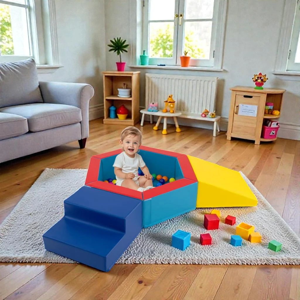 Hivvago Toddler Adventure Foam Blocks with Crawl Ramp and 100 Ocean Balls
