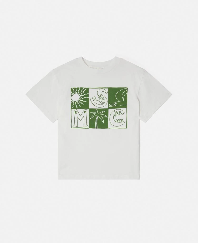 Stella McCartney Stella McCartney - Brand Lettering Check T-Shirt, Cream, Size: 5 1