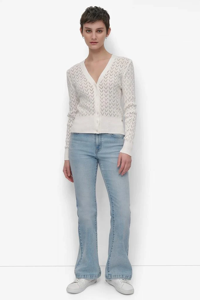 DKNY LONG SLEEVE POINTELLE STITCH V NECK CARDIGAN 7