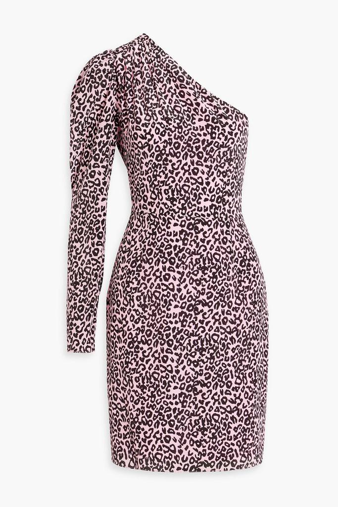 LES RÊVERIES One-shoulder gathered leopard-print silk crepe de chine mini dress