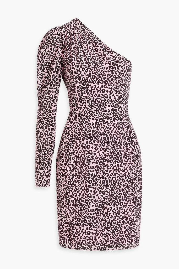 LES RÊVERIES One-shoulder gathered leopard-print silk crepe de chine mini dress 1