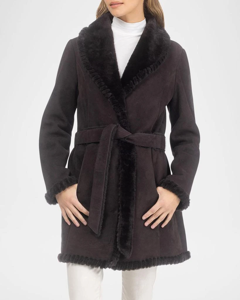 Gorski Merino Shearling Lamb Belted Stroller With Whipstitch Trim 5